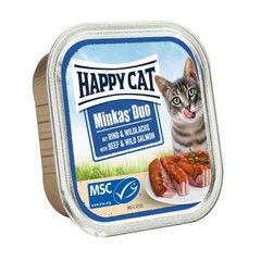 Happy Cat (Хеппі Кет) Minkas Duo Rind & Wildlachs - Вологий корм з яловичиною та диким лососем для дорослих котів (шматочки з паштетом у соусі)