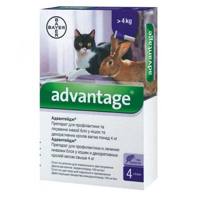 Advantage Cat 80 - капли Байер Адвантейдж от блох для кошек и декоративных кроликов (1 пипетка)